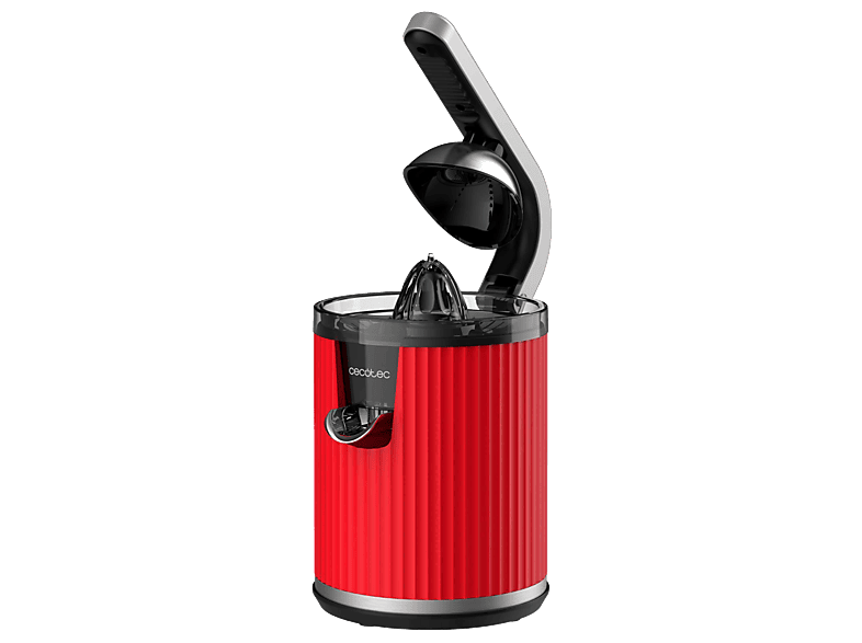 Exprimidor - Cecotec de brazo Xqueeze RetroJuice 600 Red, 2 Conos, Filtro acero inox, Rojo