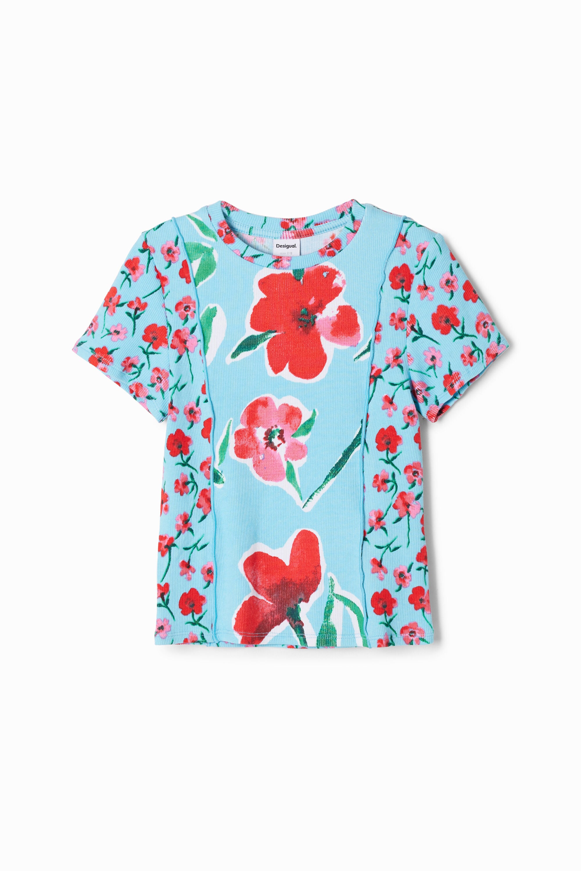 Desigual, Camiseta patch flores, Algodon, Azul, 5/6